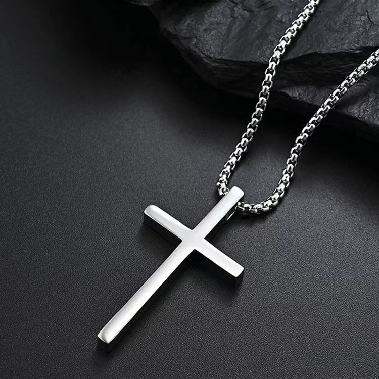 Men's Steel Glossy Cross Hip Hop Versatile Long Sweater Chain Necklaces