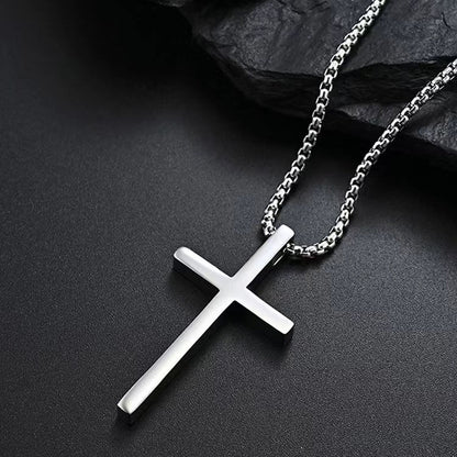 Men's Steel Glossy Cross Hip Hop Versatile Long Sweater Chain Necklaces