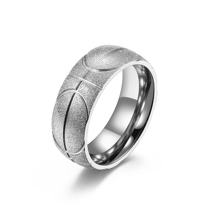 Steel Carved Basketball Frosted Titanium Plated Rings