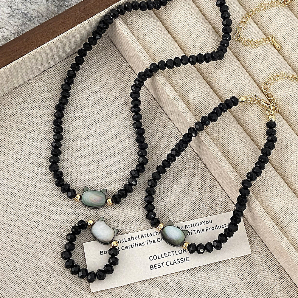 Colorful Kitty Black Crystal High-grade Daily Wear Necklaces