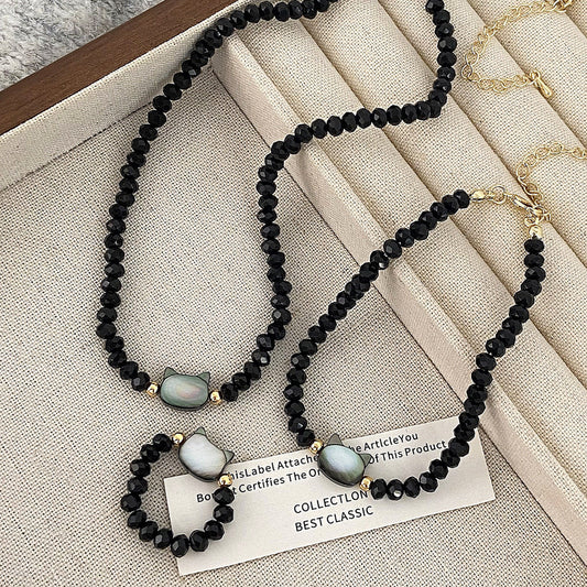 Colorful Kitty Black Crystal High-grade Daily Wear Necklaces
