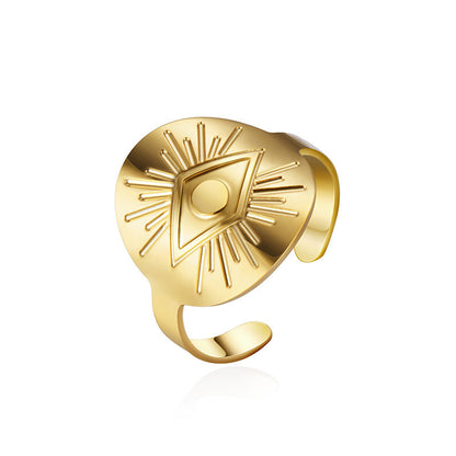 Eye Texture Titanium Steel Real Gold Rings