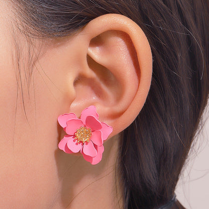 Colored Frosted Flower Mori Sweet Petal Earrings