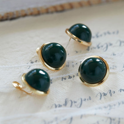 Women's Style Elegant Exquisite Ink Emerald Round Earrings