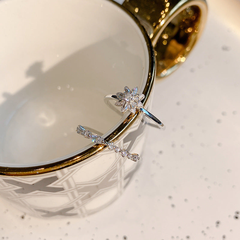 Women's Minority Design Sense Refined Zircon Flower Two-piece Set Rings