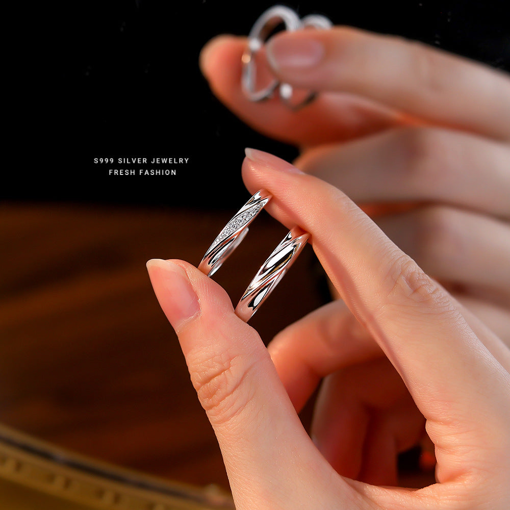 Sier Love Simple Wave Texture Valentine's Rings