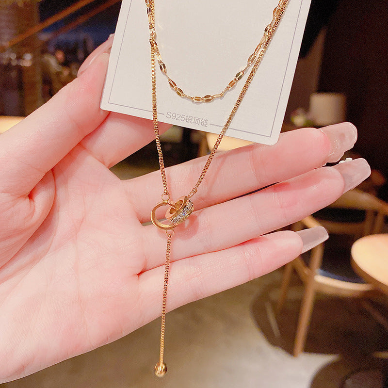 Women's Titanium Steel Double Layer Twin Cold Style Clavicle Necklaces