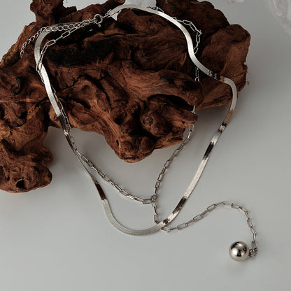 Women's Small Sier Double Layer Blade Chain Long Necklaces