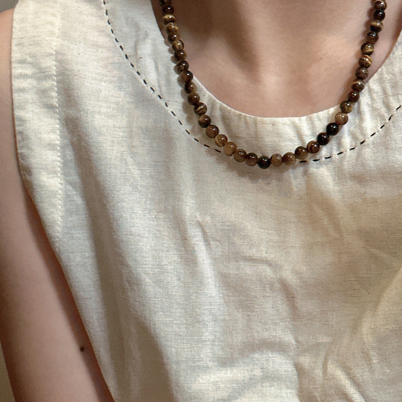 Sier Tiger Eye Design Beaded Buckle Necklaces