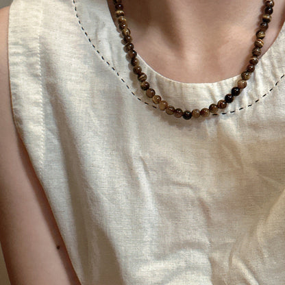 Sier Tiger Eye Design Beaded Buckle Necklaces