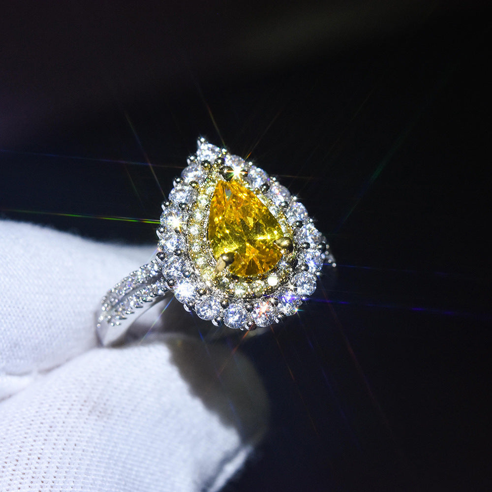 Platinum Plated Imitation Moissanite Square Simulation Princess Color Rings