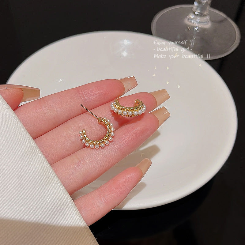 Sier Needle Classic Style Pearl Light Earrings