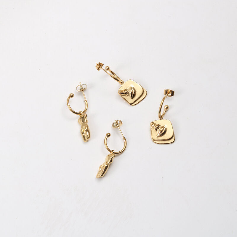 Body Figure Art Side Face Round Female Titanium Steel Earrings