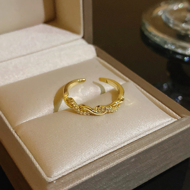 Pearl Zircon With Diamond Open Adjustable Rings