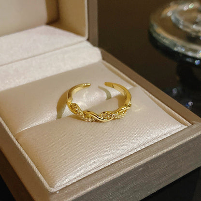 Pearl Zircon With Diamond Open Adjustable Rings