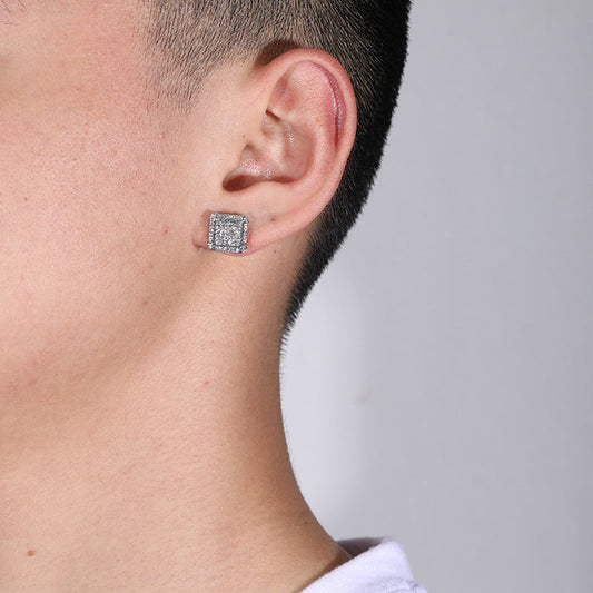 Men's Hop Cool Fashion Square Full-jeweled Niche Earrings