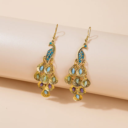 Style Long Fashion Retro Big Peacock Earrings