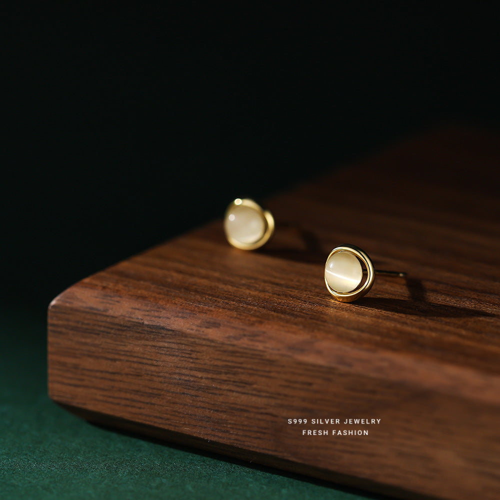 Women's Sier Opal Stone Ear Korean Light Luxury Temperament Earrings