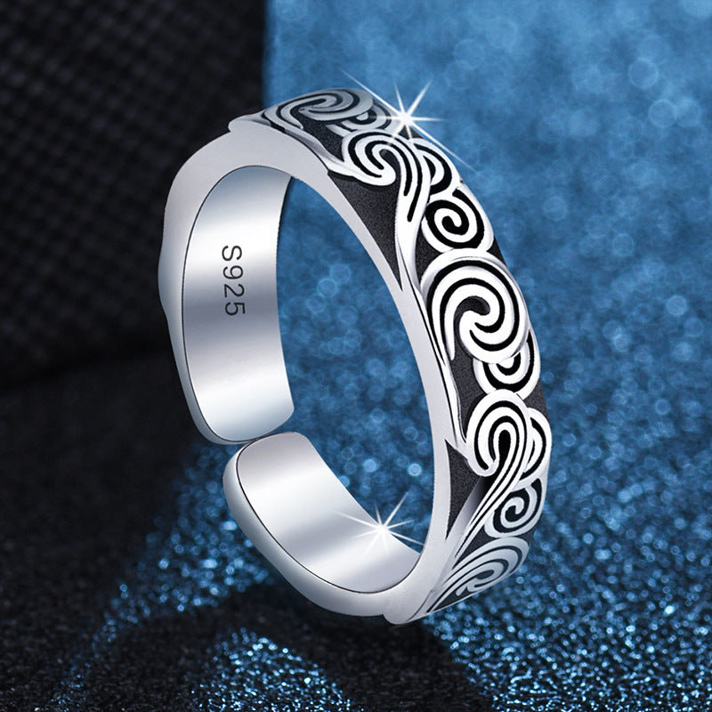 Women's & Men's Style Black Thai Sier Open Adjustable Rings