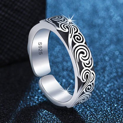 Women's & Men's Style Black Thai Sier Open Adjustable Rings