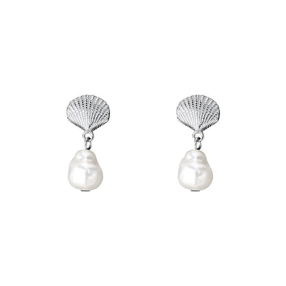 Women's Sterling Sier Imitation Beads Shell Korean Earrings