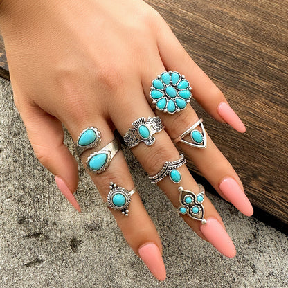 Suit Knuckle Design Vintage Totem Turquoise Rings