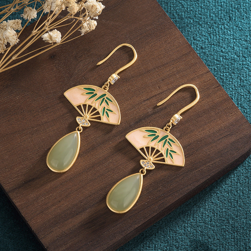 Ancient Gold-plated Enamel Color Court Circular Fan Earrings