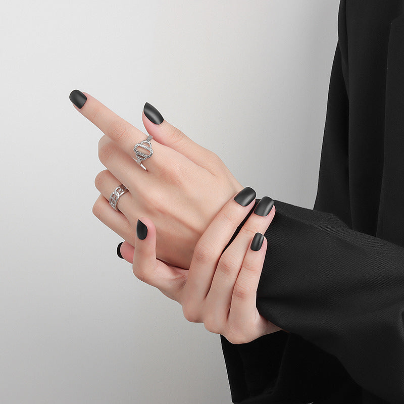 Niche Irregular Texture Hollow Female Temperament Rings