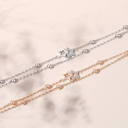 Style Pentagram Platinum Fresh Double Layer Sliver Beads Design Bracelets