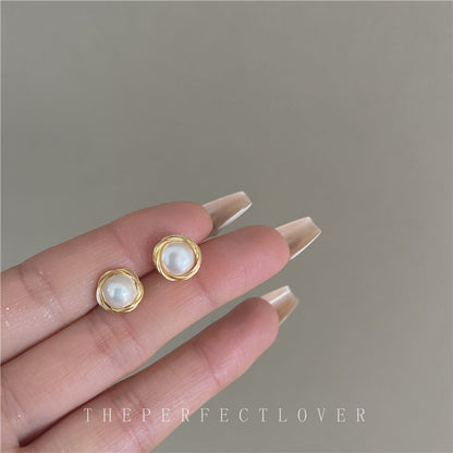 Women's Freshwater Pearl Ear Sier Pin Korean Earrings