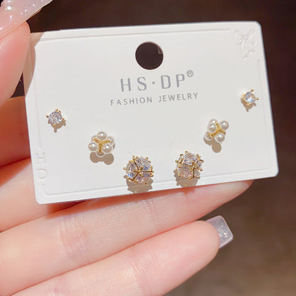 Zircon Pearl Combination Sier Needle High Earrings