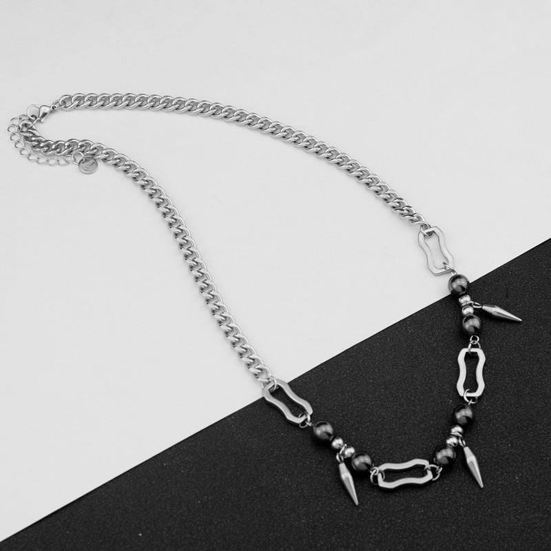 Women's & Men's & Titanium Steel Rivet Stitching Round Beads Hip Necklaces