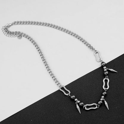 Women's & Men's & Titanium Steel Rivet Stitching Round Beads Hip Necklaces