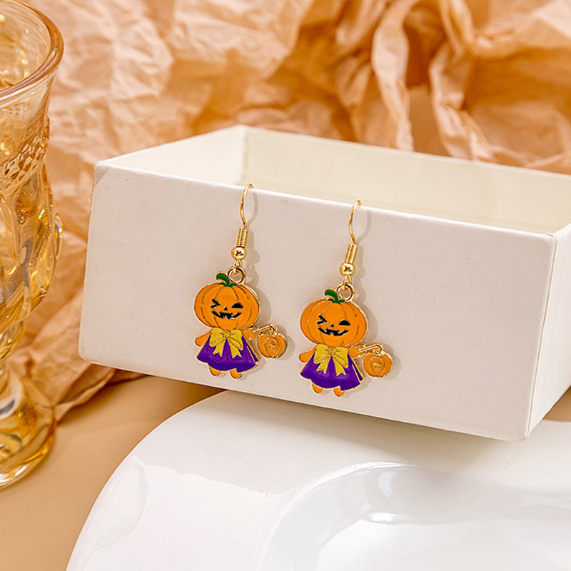 Halloween Bat Pumpkin Funny Horror Skull Eye Beads Earrings