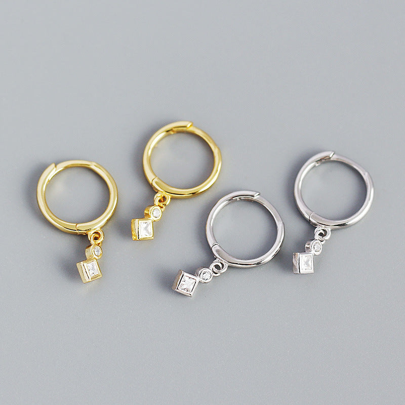 Sier Geometric Cold Style Square Diamond Earrings