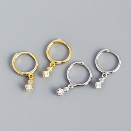 Sier Geometric Cold Style Square Diamond Earrings