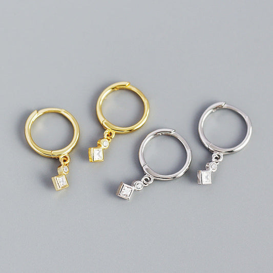 Sier Geometric Cold Style Square Diamond Earrings