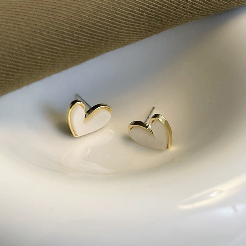 Sier Needle Simple And Compact Love Heart Earrings