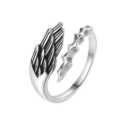 Men's Angels Demons Single Imitation Thai Sier Black Angel Rings