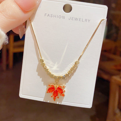Women's Trendy Red Maple Leaf For Niche Design Light Necklaces