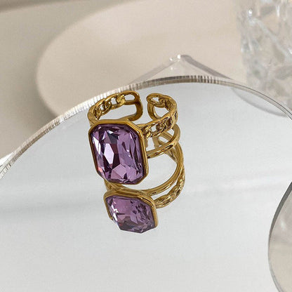 Square Gemstone Female Temperament Personality Retro Rings