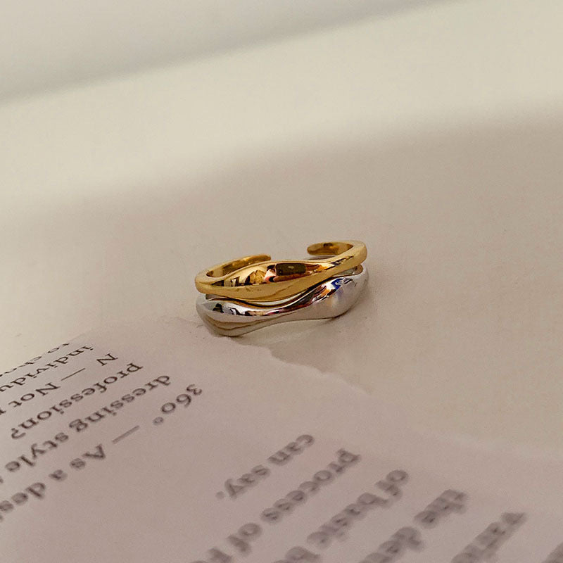 Women's Sier-plated Simple And Irregular Wave Open Rings