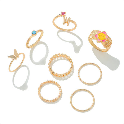 Yang Suit Geometric Rhinestone Pearl Dripping Rings