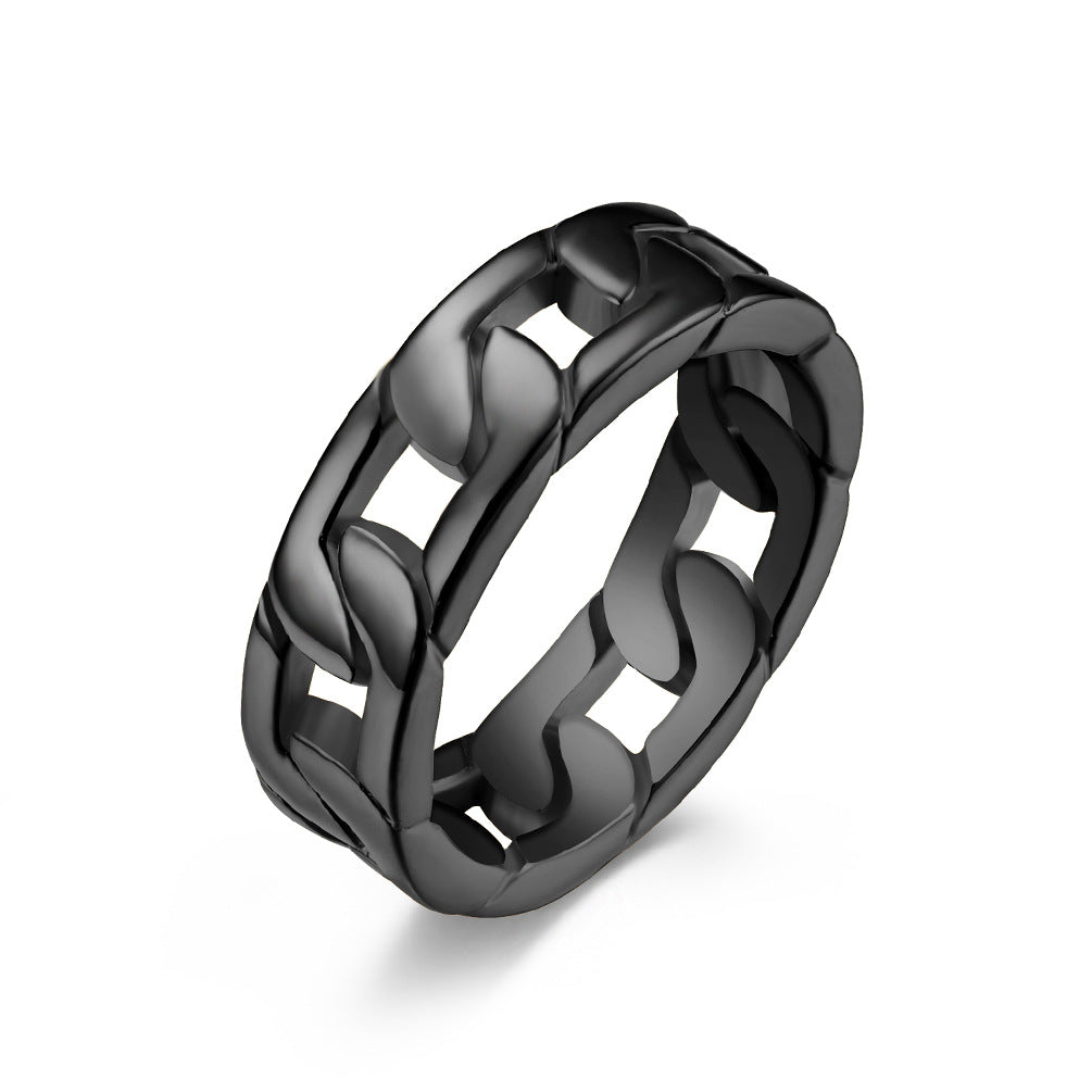 Women's & Men's & Trendy Titanium Steel Woven Cuban Chain And Medium Cold Rings