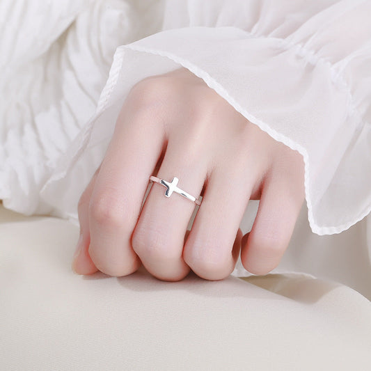 Women's Sier Glossy Cross Cold Style Minimalist Rings