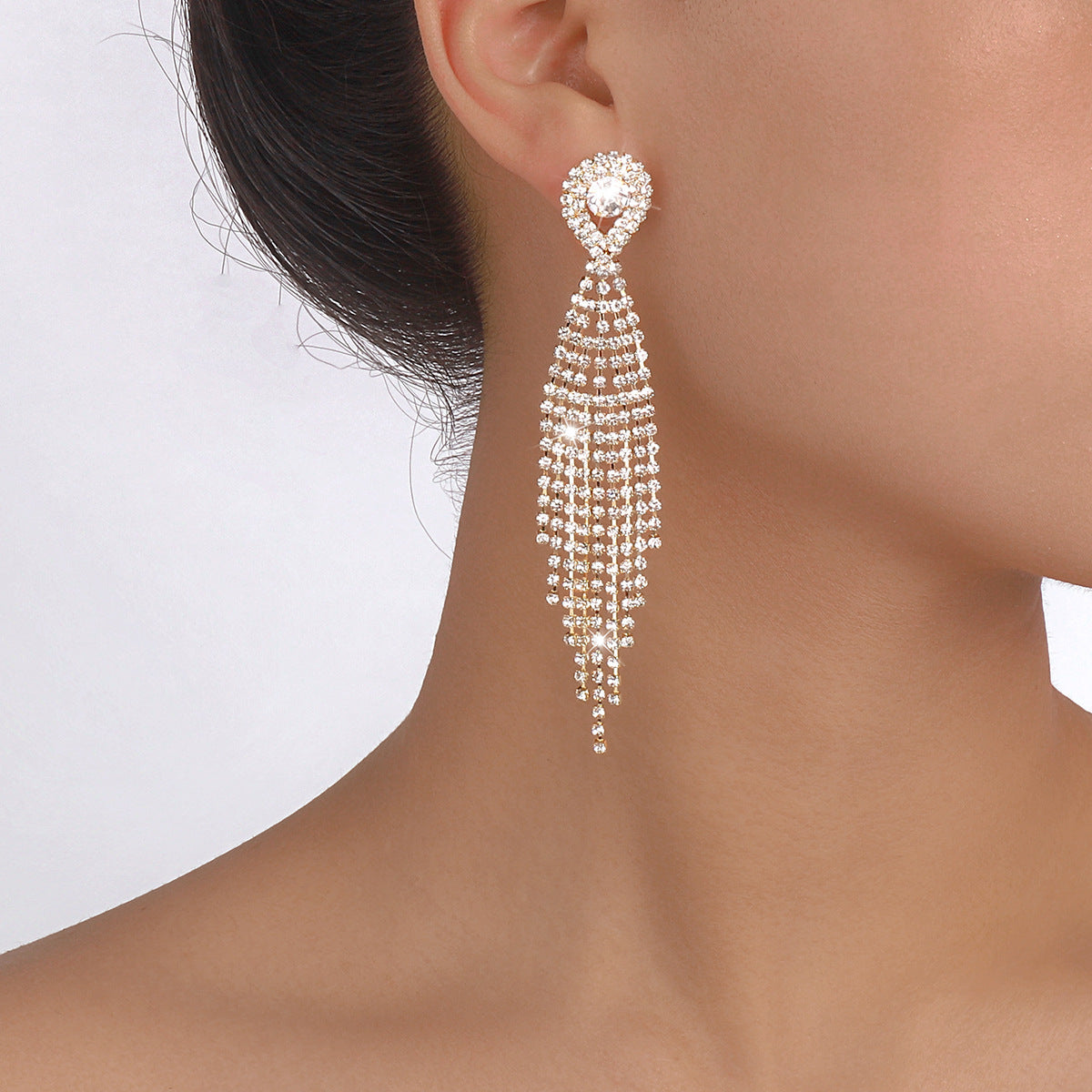 High-key Dignified Tassel Rhinestone Drop-shaped Diamond Earrings