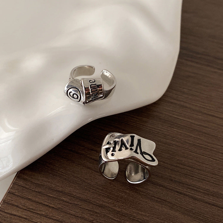 Irregular Metal Letters Female Retro Personality All Match Rings