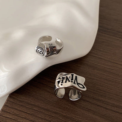 Irregular Metal Letters Female Retro Personality All Match Rings