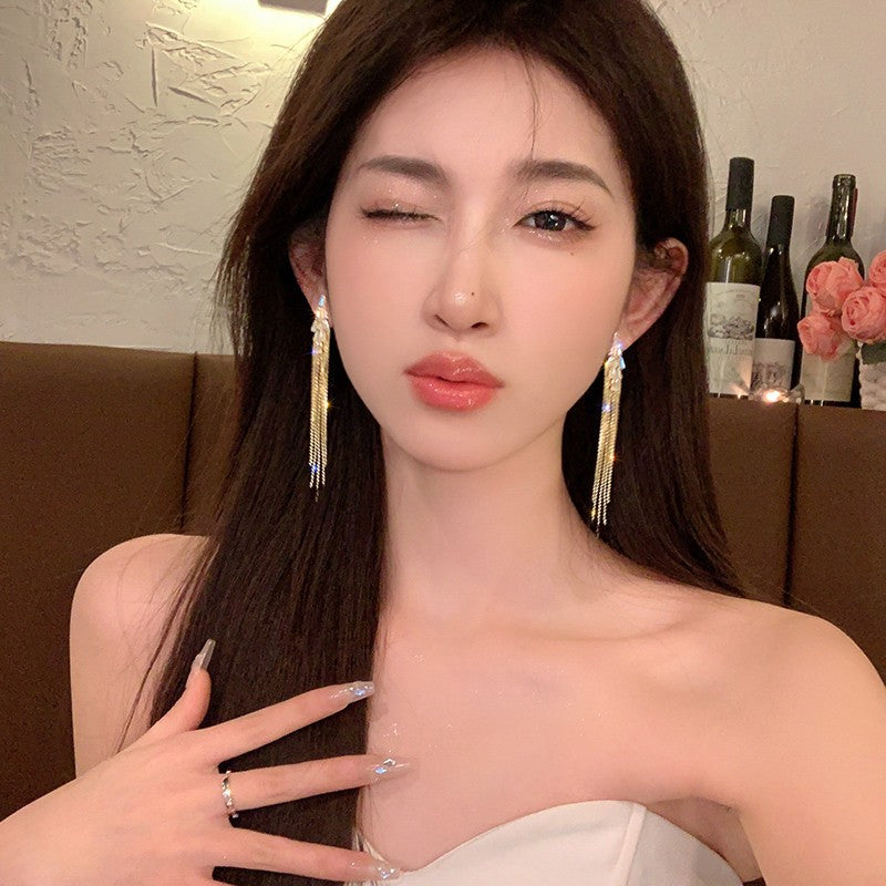 Tassel Gold And Sier Two-color Design Earrings