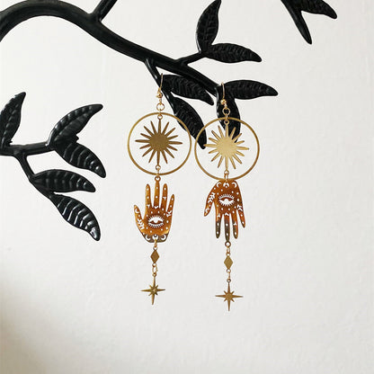 Handmade Star Palm Gold Bohemian Jewelry Earrings